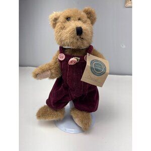 J.B. Bean & Associates Collectible Teddy Bear "Claire" in Burgundy Overalls 10"